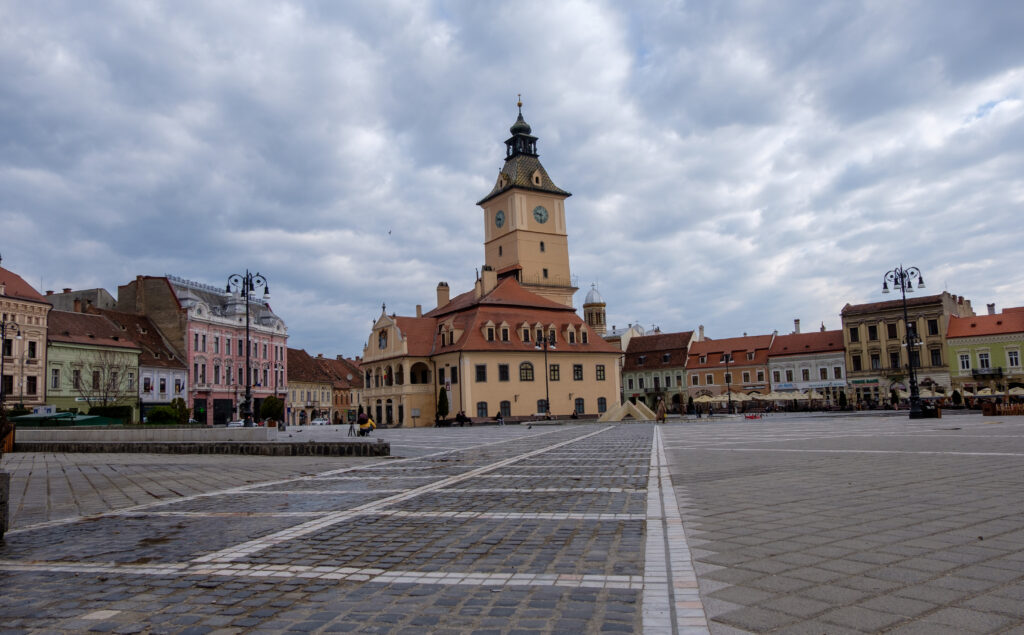 landscape of the centre in south eastern transylvania with the local church and multiple pubs