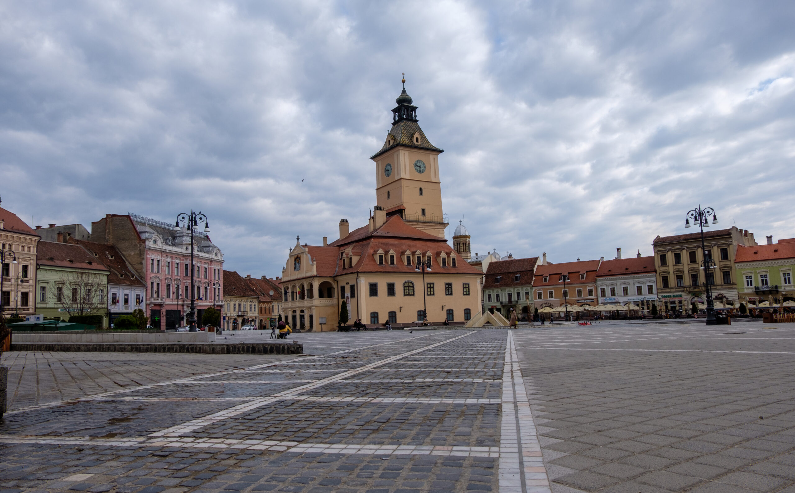 landscape of the centre in south eastern transylvania with the local church and multiple pubs